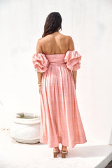 High Tea Off Shoulder Maxi Dress Pink