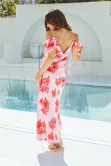 Blooming Love Satin Maxi Dress Pink