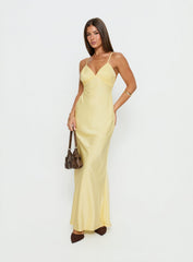 Flip A Switch Satin Lace Slip Maxi Dress Butter