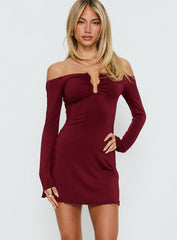 Imeralda Hardware Long Sleeve Mini Dress Burgundy