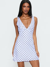 Nellie Mini Dress Blue / Brown Polka Dot