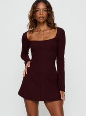 Encounters Long Sleeve Mini Dress Wine