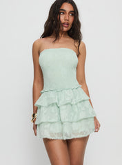 Sunkiss Frill Mini Dress Green Burnout
