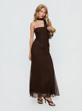Ainslea Halter Scarf Maxi Dress Dark Brown