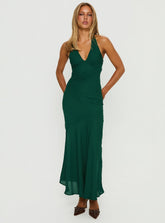 Luannie Halter Scarf Tie Maxi Dress Emerald