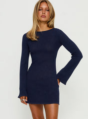 Rhapsody Long Sleeve Knit Mini Dress Navy