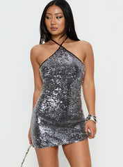 Lyria Halter Mini Dress Dark Brown