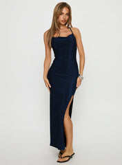 Lucita Cowl Side Split Maxi Dress Navy Sparkle