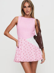 Kandie Patchwork Mini Dress Pink Multi