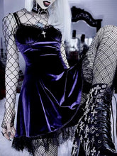 Velvet Gothic Sexy Black Vintage Spaghetti Strap High Waist Aesthetic Elegant Party Dress
