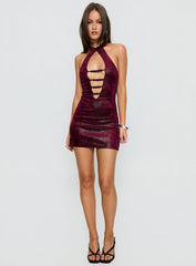Dulsea Beaded Mini Dress Burgundy