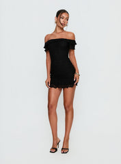 Bonnee Off Shoulder Lace Mini Dress Black