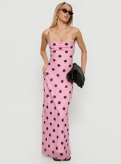 Celena Maxi Dress Pink / Brown Polka Dot