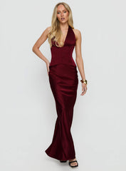 In A Trance Halter Corset Maxi Dress Red