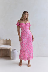 Kissed By The Sun Off Shoulder Maxi Dress Pink