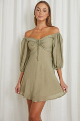 Avaline Drawstring Bust Mini Dress Olive