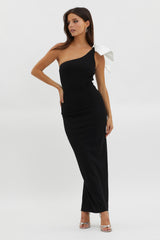 Tiffany One-Shoulder Bow Maxi Dress Black