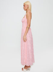 Fransiska Burnout Halter Maxi Dress Pink