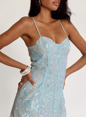 Believe In Love Embroidered Maxi Dress Blue
