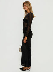 Joceline Long Sleeve Sheer Maxi Dress Black Shimmer