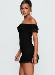 Bonnee Off Shoulder Lace Mini Dress Black
