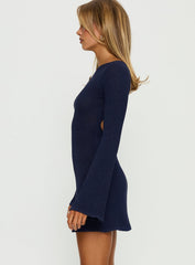 Rhapsody Long Sleeve Knit Mini Dress Navy