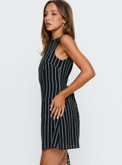 Alfalfa Shift Mini Dress Brown / Blue Stripe