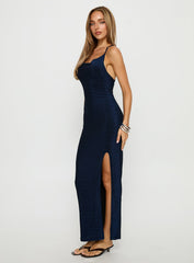 Lucita Cowl Side Split Maxi Dress Navy Sparkle