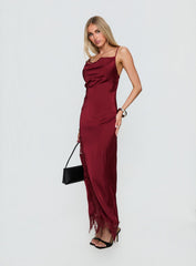 Katalyna Lace Cowl Neck Maxi Dress Red