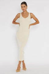 Linzi Lace-Up Back Knit Midi Dress Cream
