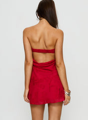 Edge Of Love Strapless Mini Dress Red Burnout