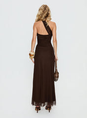 Ainslea Halter Scarf Maxi Dress Dark Brown