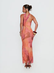 Davynn Scarf Detail Strapless Maxi Dress Pink Multi
