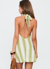 Khaia Halter Mini Dress Green / Cream Stripe