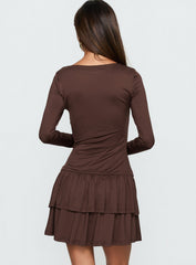 Mallissa Long Sleeve Ruffled Mini Dress Brown