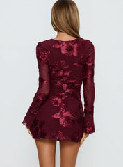Better Love Long Sleeve Mini Dress Burgundy Floral