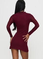 Primavera Long Sleeve Mini Dress Wine
