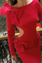 Sexy Bodycon Slit Cut-Out Waist 3D Bow Party Dress