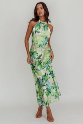 Shana Halterneck Maxi Dress Floral Green