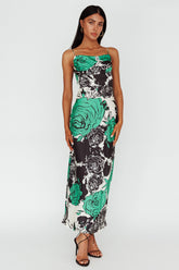 Highland Pleated Bust Midi Dress Floral Green