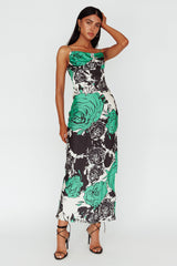 Highland Pleated Bust Midi Dress Floral Green