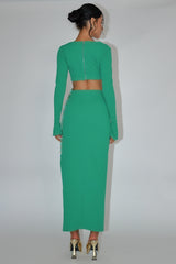 Sigournie Long Sleeve Chain Midi Dress Green