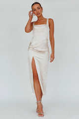 Kristin Knotted Waist Split Midi Dress Champagne