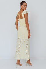 Bohemian Sun Cap Sleeve Eyelet Midi Dress Yellow
