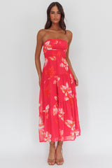 South Pacific Strapless Strappy Back Midi Length Floral Pink