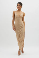 Alysia Plunging Halterneck Maxi Dress Champagne