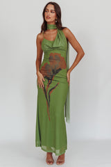 No Surprises Scarfed Floral Maxi Dress Green
