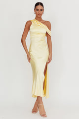 Floret Asymmetric Neckline Midi Dress Butter
