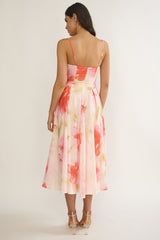 Get My Attention Pleat Waist Midi Dress Floral Pink