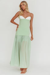 Unspoken Sweetheart Neckline Sheer Hem Maxi Dress Sage